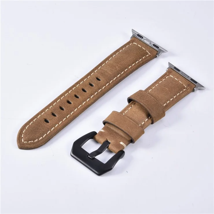 Frosted Split Leather with Black Buckle Watch Band for Apple Watch Series 6 / SE / SE (2022) / 5 / 4 40mm / Series 3 / 2 / 1 Watch 38mm - Light Brown