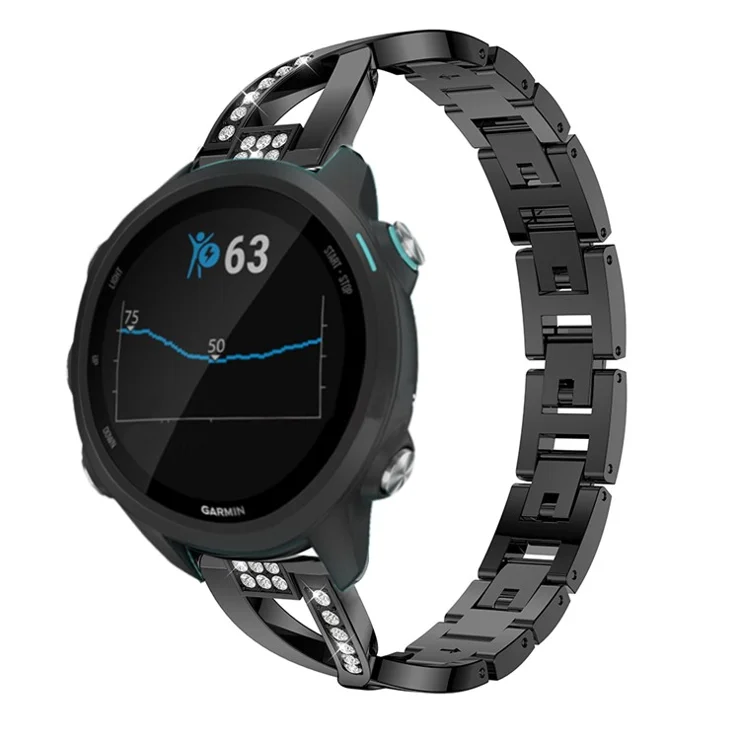 X-shape 20mm Rhinestone Decoration Aluminum Alloy Watch Band for Garmin Forerunner 245 - Black