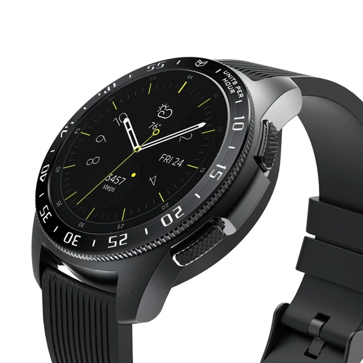 Bezel Ring Adhesive Frame Case Cover Anti Scratch Stainless Steel Protection Accessories for Samsung Galaxy Watch 42mm - Black Ring White Text