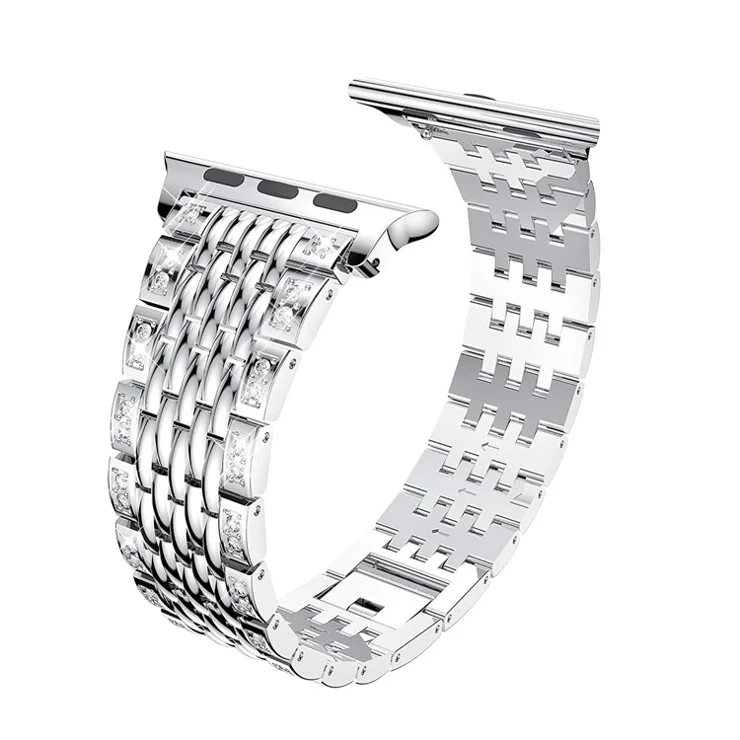 Rhinestone Decor Metal Smart Watch Strap for Apple Watch Series 10 42mm / 9 8 7 41mm / SE (2023) SE (2022) SE 6 5 4 40mm / 3 2 1 38mm - Silver