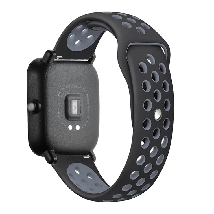 20mm Bi-color Soft Silicone Watch Strap Replacement for Huami Amazfit Smart Watch Youth Edition Lite - Black/Dark Blue