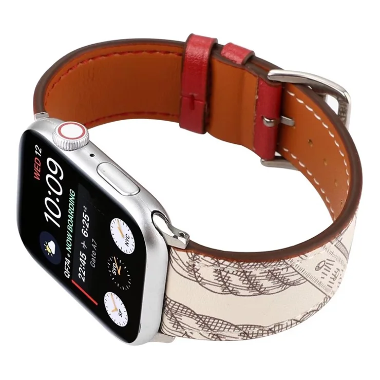 Pattern Decor Genuine Leather Smart Watch Replacement Strap for Apple Watch Series 10 46mm / Ultra 2 Ultra 49mm / 9 8 7 45mm / SE (2023) SE (2022) SE 6 5 4 44mm / 3 2 1 42mm - Red