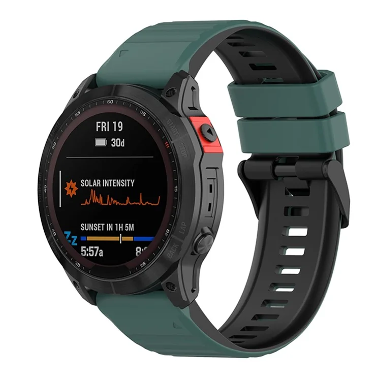 For Garmin Fenix 7X 26mm Wrist Band Dual Color Silicone Adjustable Replacement Watch Strap - Olive Green/Black