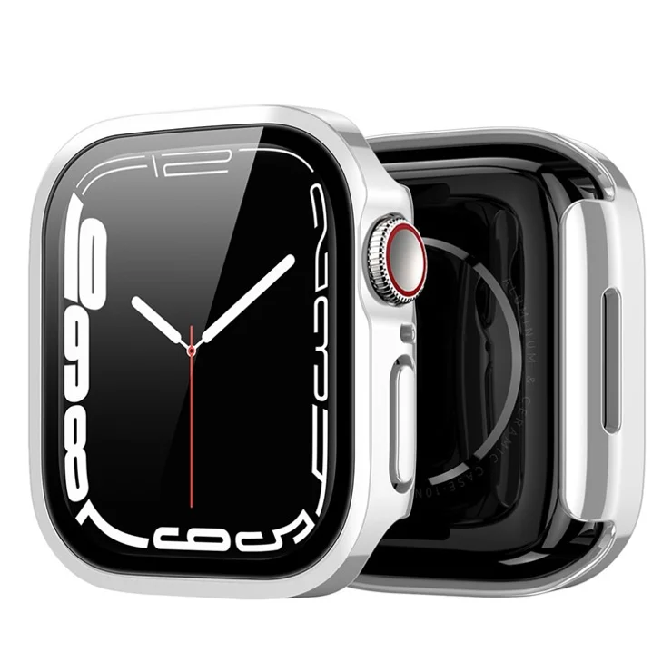 DUX DUCIS Electroplated Hard PC Case for Apple Watch Series 9 / 8 / 7 41mm, Anti-Scratch Smart Watch Protective Case with Screen Protector - Silver