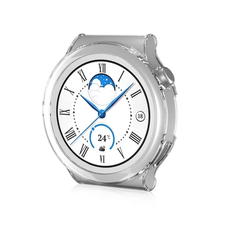 For Huawei Watch GT 3 Pro 43mm Matte Hollow-out Hrad PC Watch Protective Case with Tempered Glass Screen Protector - Transparent