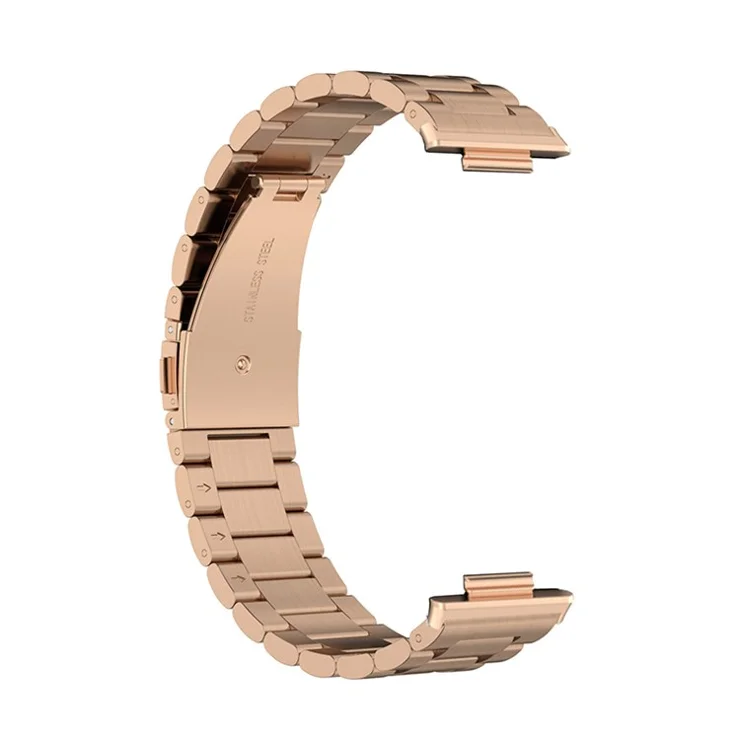 Stainless Steel Watch Strap for Huawei Watch Fit 2, Folding Buckle Three Beads Replacement Wrist Band - Rose Gold