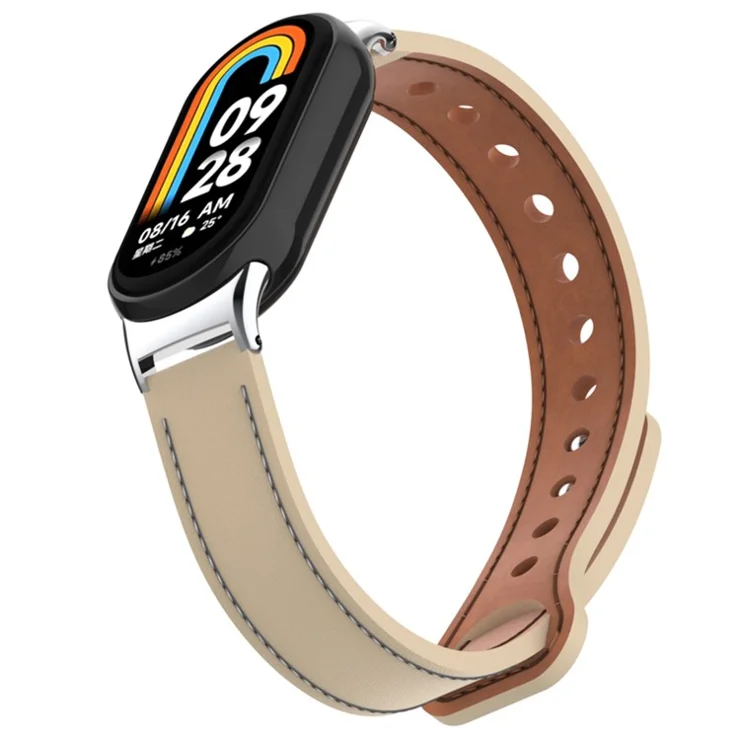 For Xiaomi Smart Band 9 NFC / 9 / 8 NFC / 8 Genuine Cow Leather Watch Band Strap Replacement with Connector - Apricot