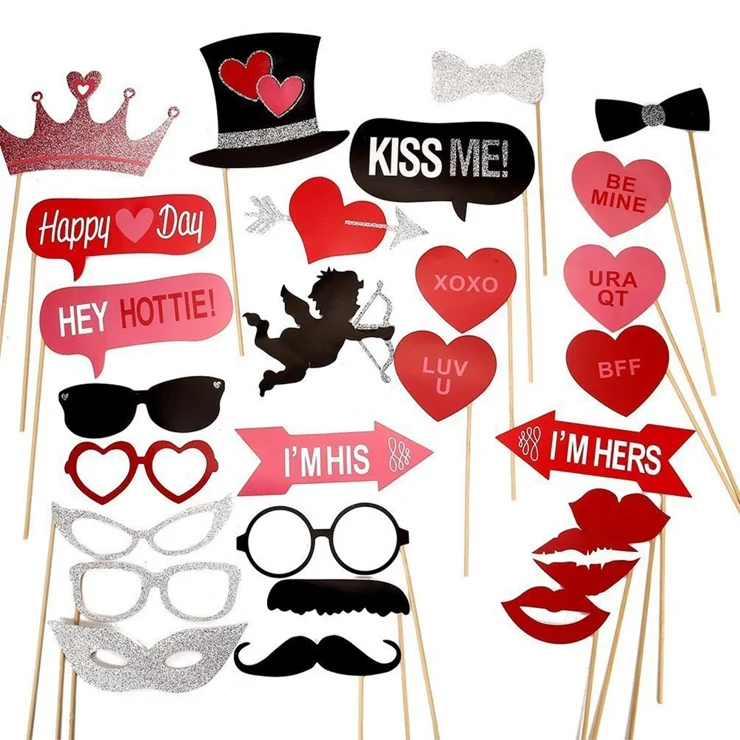 Kit 36 Accessori Photo Booth Per Feste - Props Divertenti Compleanno Oro E Nero