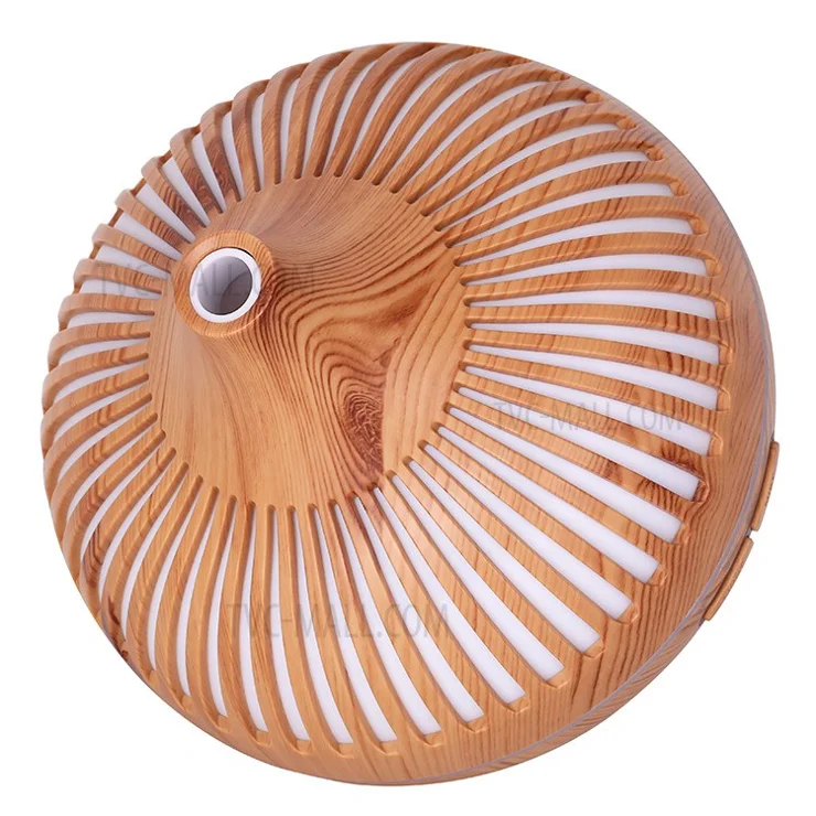 Colorful Atmosphere Lights Wood Texture Hollow Aromatherapy Humidifier with Remove Control - Brown/US Plug