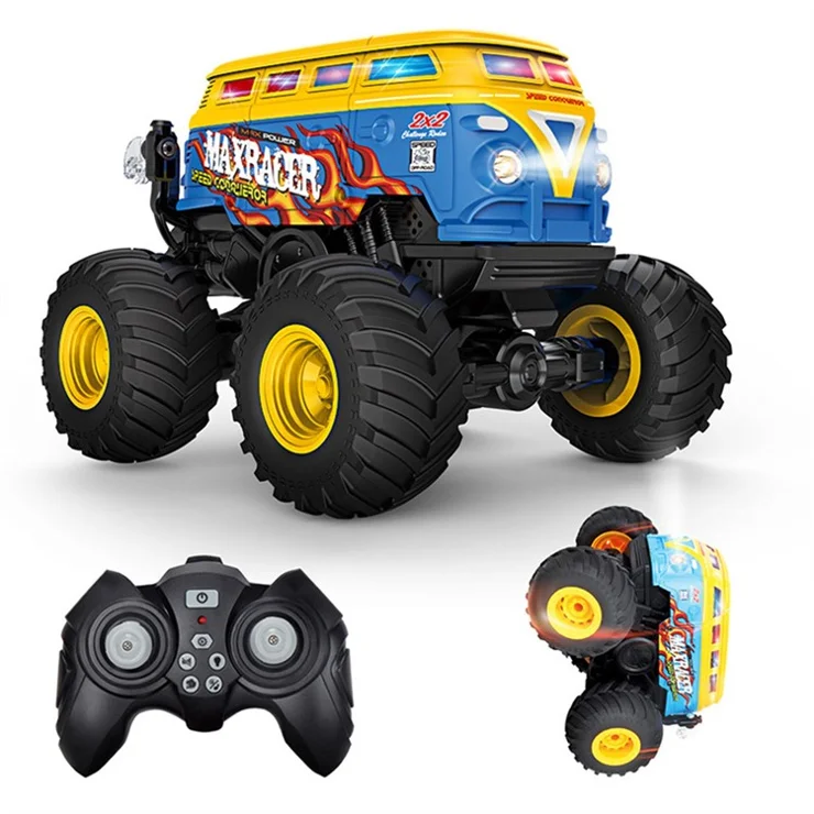 KY-S201B 1 / 20 Stunt School Bus Light Music Mist Spray Remote Control Toy Car - Yellow