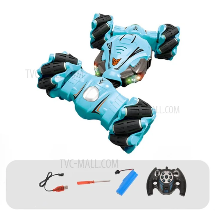 YL-51 2.4GHz 4WD RC Car Music Light Stunt Twist Deformation Off-road Remote Control Car Children Boys Toy Gift - Baby Blue