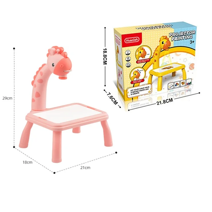6688-03 Cute Giraffe Electric Projection Painting Table Drawing Board Kids Graffiti Writing Desk Children Educational Toy - Pink/Color Box