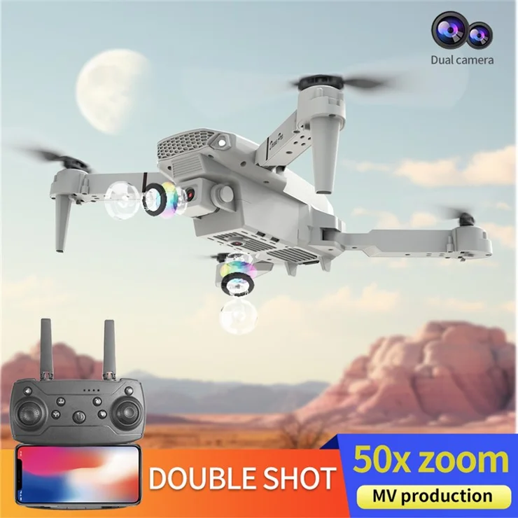 XKJ E88pro 4-Axis Drone 4K Dual Cameras Flow Positioning Foldable RC Quadcopters with 1 Battery - Grey