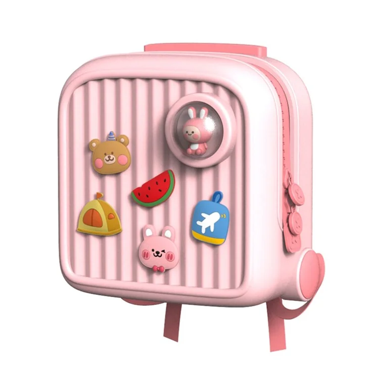 KOOOL K33 Trolley Case Style Kids Travel Backpack EVA+PVC Girls Boys Suitcase Bag with DIY Pattern Patch - Pink