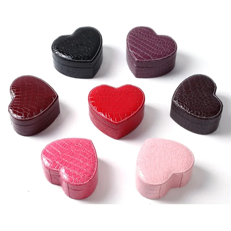 PU Leather Heart Shape Jewelry Box for Girls, Crocodile Texture Jewelry Organizer Case for Earrings, Rings, Necklaces, Bracelets - Purple