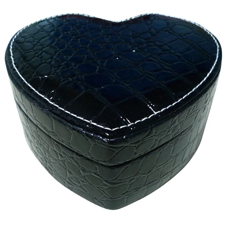 PU Leather Heart Shape Jewelry Box for Girls, Crocodile Texture Jewelry Organizer Case for Earrings, Rings, Necklaces, Bracelets - Black