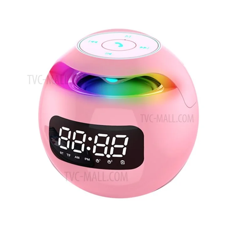 Mini Bluetooth-compatible Speaker Wireless Subwoofer Sound Box Alarm Clock HiFi TF Card MP3 Music Player FM Radio - Pink