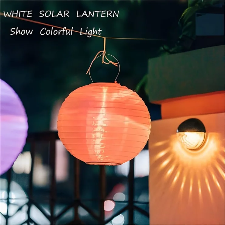Solar Outdoor LED Light Festival Party Hanging Lantern Waterproof Garden Pathway Decor Lamp - White/30cm/12 inch