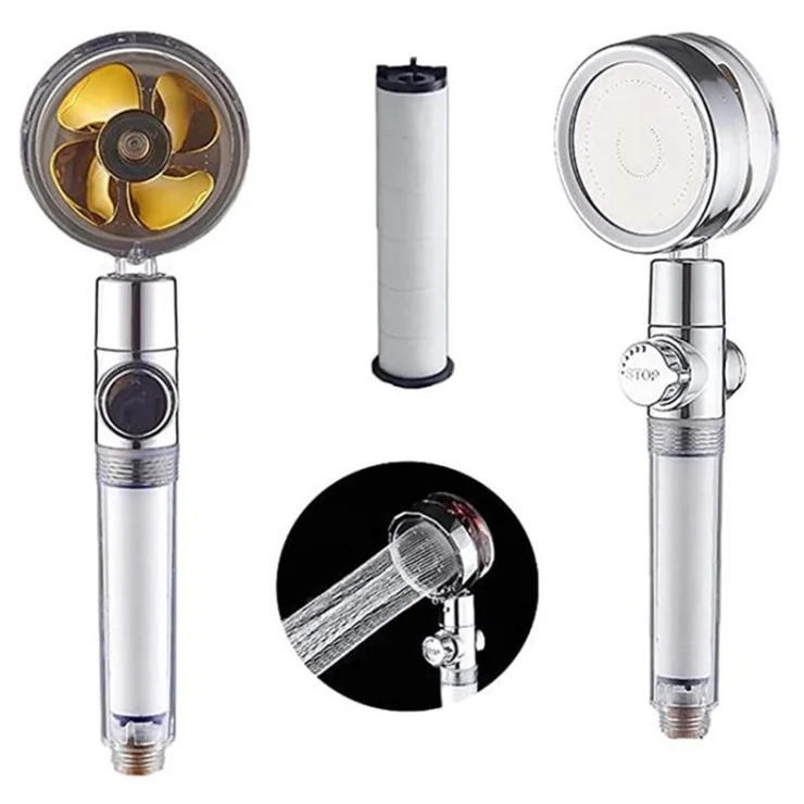 High Pressure Propeller Shower Head 360 Degree Rotation Water Saver Bathroom Shower Nozzle - Gold