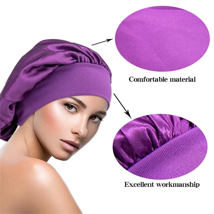 Breathable Head Wrap Satin Night Cap Women Hair Protection Hat Beanie Cap - Pink