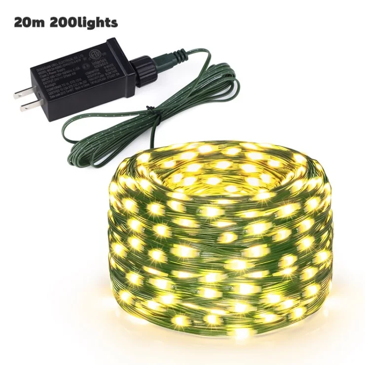 LED Solar Light String Fairy Light Outdoor Waterproof Patio Lights with 8 Modes Timer for Fence Christmas Tree Party Decoration - Warm Light/EU Plug/20M/200 LEDs