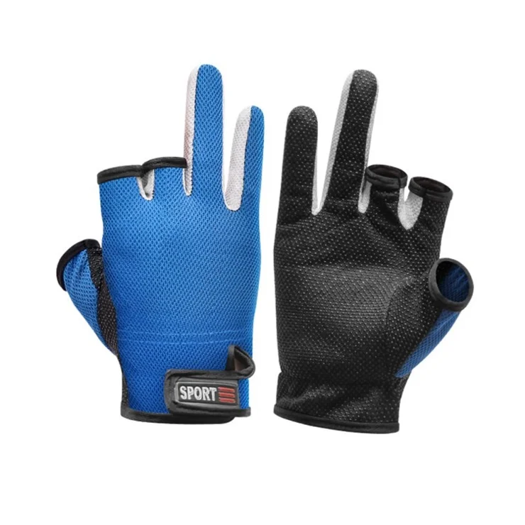 1 Pair Fishing Gloves Sun UV Protection Gloves 3-Finger Cut Non-Slip Gloves for Outdoor Cycling Hiking Sport - Blue