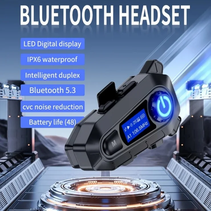A1 Bluetooth-compatible 5.3 CVC Noise Reduction Motorcycle Helmet Headset FM Radio Music Player - Hard Mic