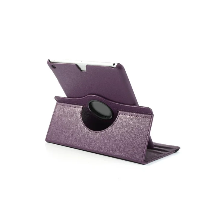 360 Degree Rotating Litchi Leather Folio Case for iPad Air (2013) Tablet Case Accessory - Purple
