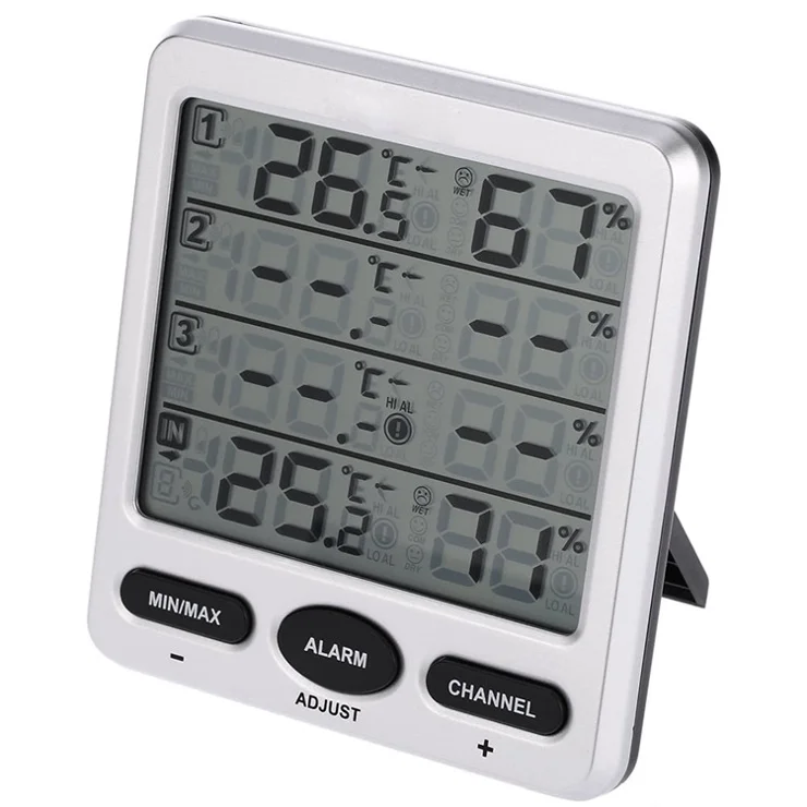 433MHz Wireless 8-Channel LCD Digital Comfort Level Alarm Function with Three Remote Sensors Thermometer Hygrometer
