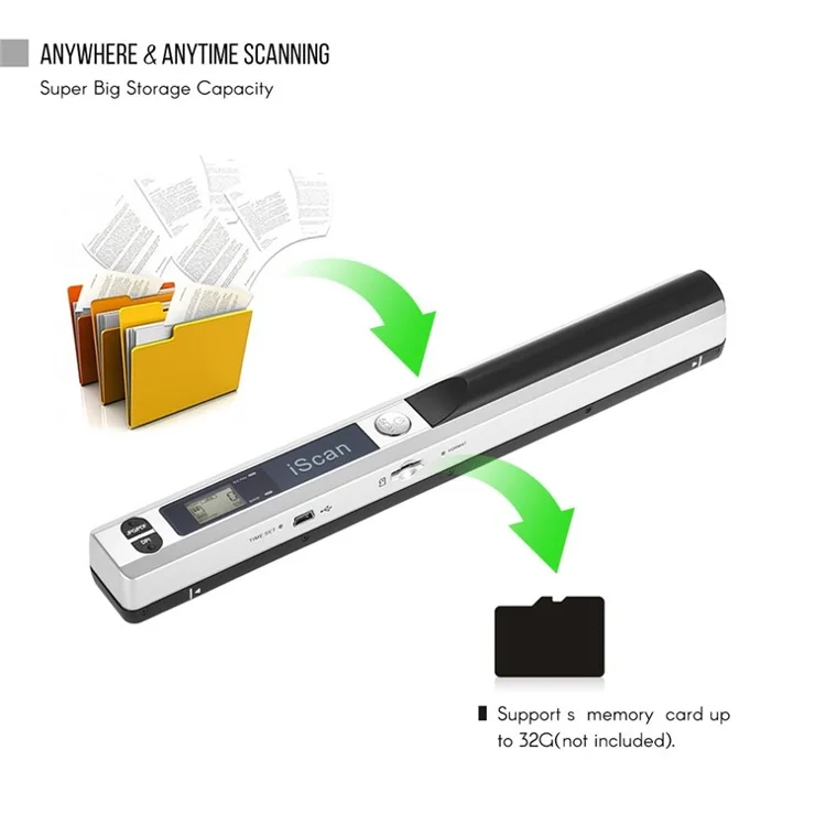 Portable Handheld A4 Documents Images HD Wireless Scanner Wand with LCD Display - Silver
