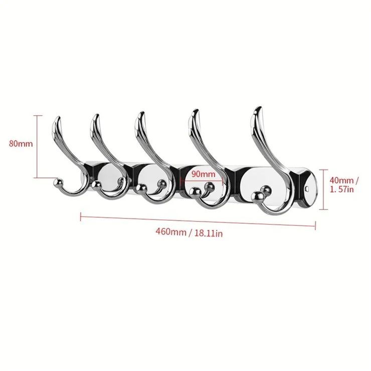 Wall Mounted Stainless Steel Hook Rack Cloth Hat Coat Hanger