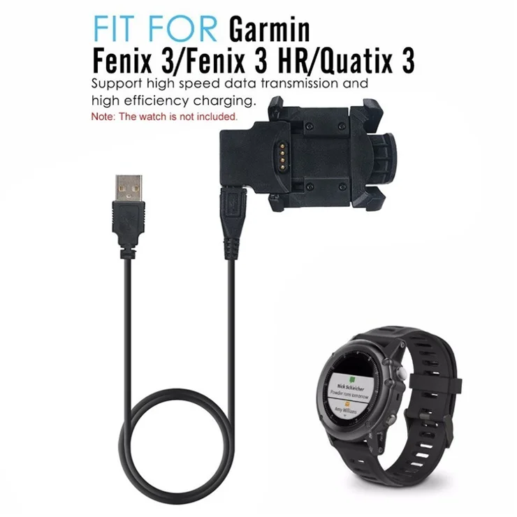 Smart Watch Charger Cradle Dock with USB Interface 1-Meter Data Transfer Cable for Garmin Fenix 3 / Fenix 3 HR / Quatix 3 Data Transfer Cable - Black