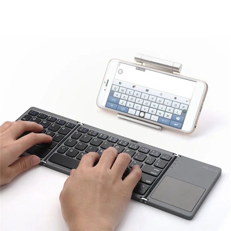 Wireless Bluetooth-Compatible Keyboard Mini Tri-Fold Keyboard with Touchpad for Tablet Phone Computer - Black