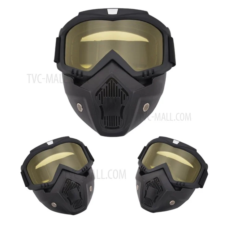 Motorcycle Goggles Mask Detachable Road Riding Windproof Helmet Glasses for Outdoor Activities - Yellow