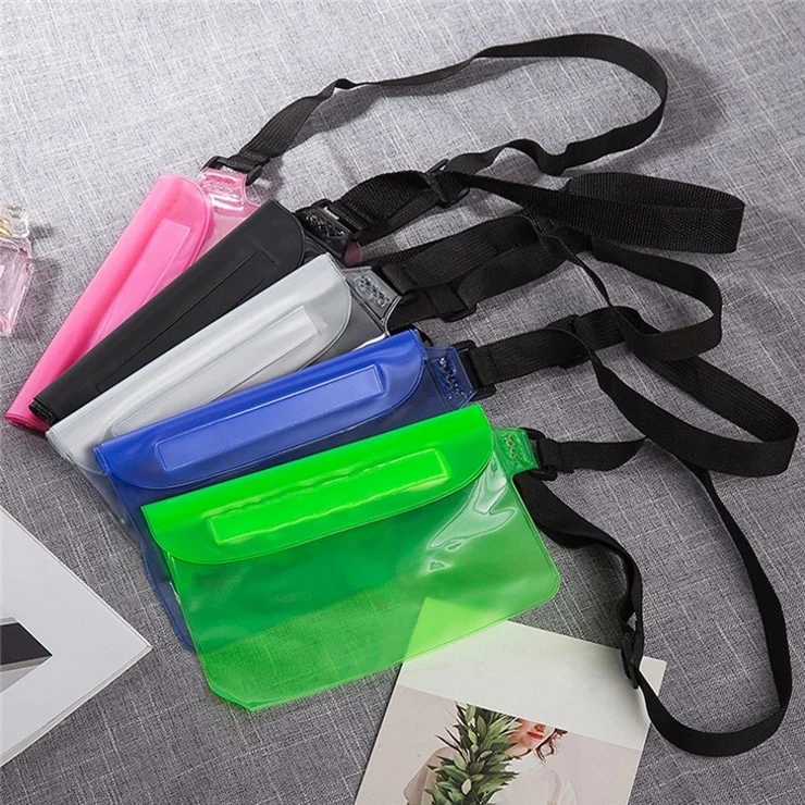 3-Zipper Design Waterproof Waist Bag Waterproof Pouch with Adjustable Waist Strap - White