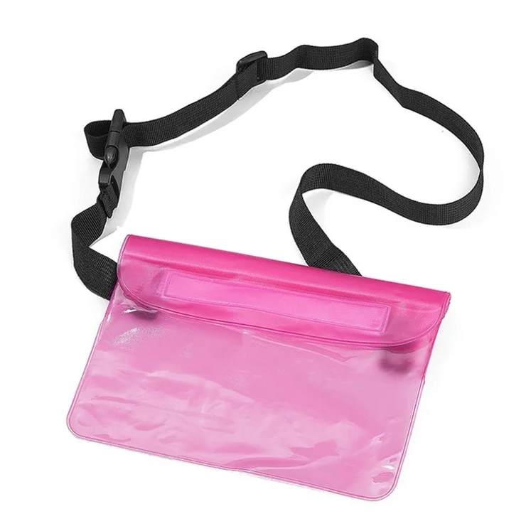 3-Zipper Design Waterproof Waist Bag Waterproof Pouch with Adjustable Waist Strap - Pink