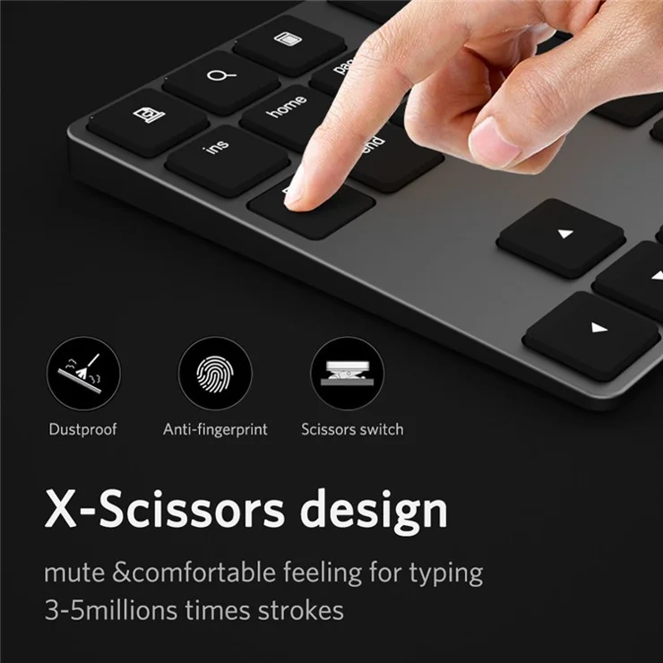 Aluminium 34-Key Wireless Numeric Bluetooth-compatible Keyboard Keypad for Windows/iOS/Android - Black