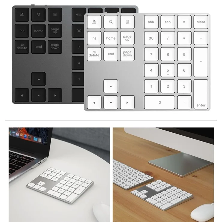 Aluminium 34-Key Wireless Numeric Bluetooth-compatible Keyboard Keypad for Windows/iOS/Android - Black