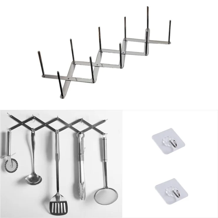 Kitchen Utensil Organizer Stainless Steel Pot Lid Plate Holder Rack Expandable 4 Sectional Adjustable with Sucker Hooks