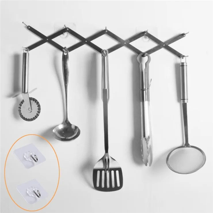 Kitchen Utensil Organizer Stainless Steel Pot Lid Plate Holder Rack Expandable 4 Sectional Adjustable with Sucker Hooks