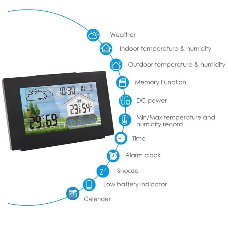 Digitale Wetterstation Mit Außensensor – Hygrometer, Thermometer, Wecker, Touchscreen, Kabellos