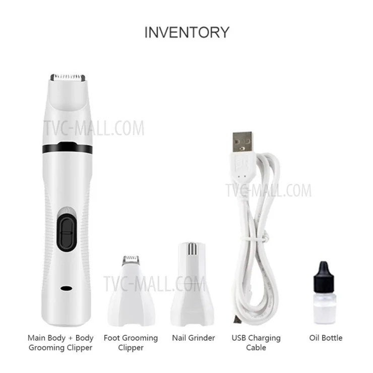 Pet Nail Grinder Multi-Functional Dog Cat Hair Trimmer 3 in 1 Electric USB Rechargeable Low Noise Grooming & Smoothing Tool
