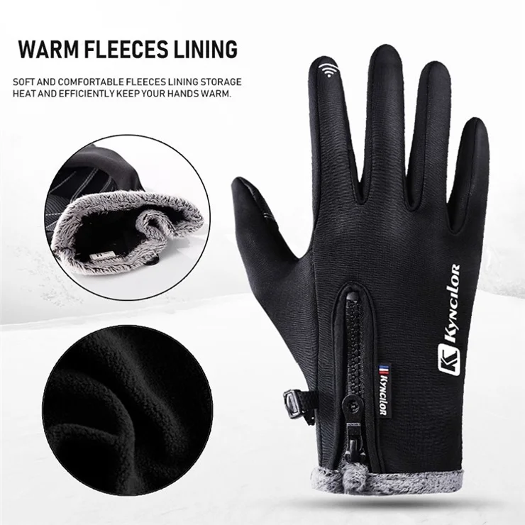 KYNCILOR For Outdoor Exercise Work Winter Warm Gloves Fleece Windproof Waterproof Gloves - Black/XL