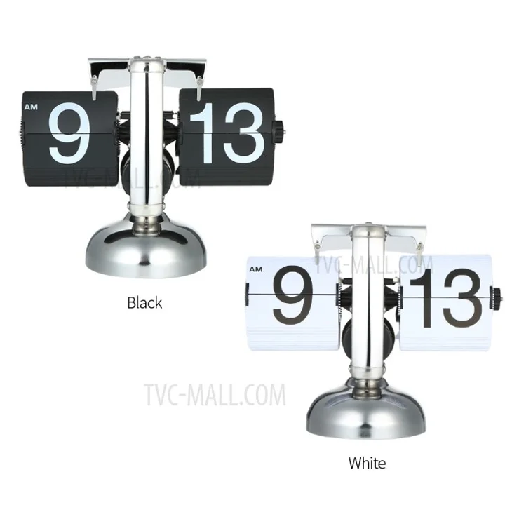 Flip Desk Clock Quiet Small Scale Table Clock Retro Style Digital Display Gear Operated Home Office Decor Quartz Clock - White