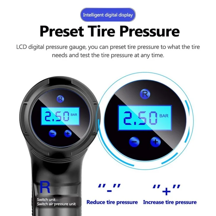 120W Wireless Car Air Compressor Handheld Tire Inflator USB Rechargeable Digital Display Inflatable Pump Pressure Gauge
