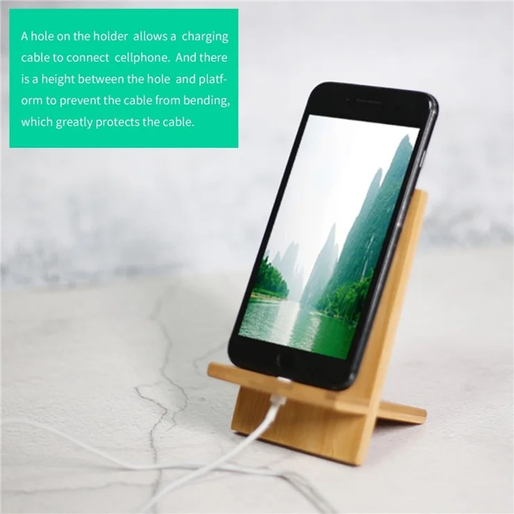 Bamboo Wooden Phone Tablet Stand Cradle Holder Stand Accessories Desk - with Cable Hole