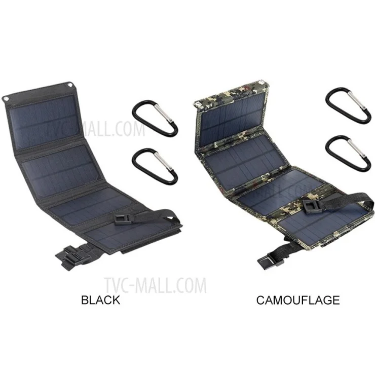 5V 10W USB Solar Charger Portable Outdoor Waterproof Solar Battery Charger USB Phone Charging Power Bank with 4 Solar Panels - Camouflage