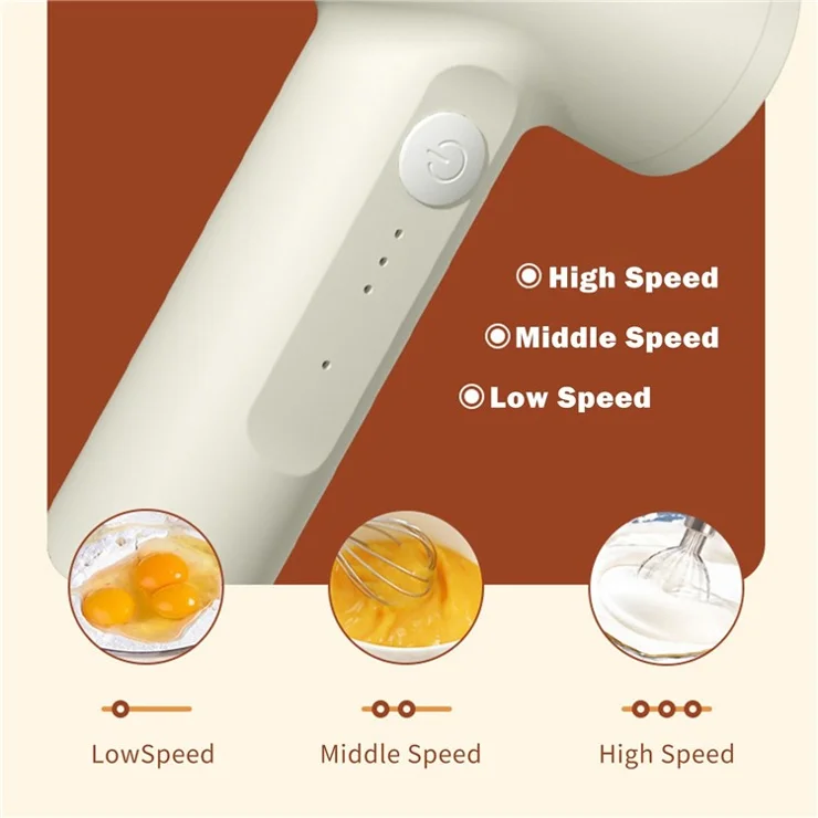 Kitchen Electric Egg Beater Egg Whisk 3 Speeds Wireless Handheld Mixer Baking Cake Egg Cream Tool - Black