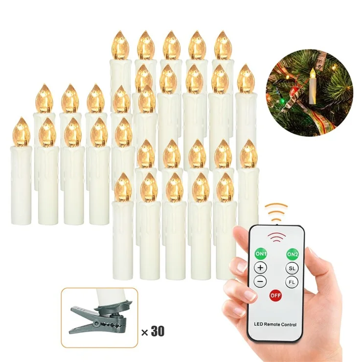 Realistic Warm White LED Flameless Candles with Remote Control for Party Decoration - 30 PCS/Ivory