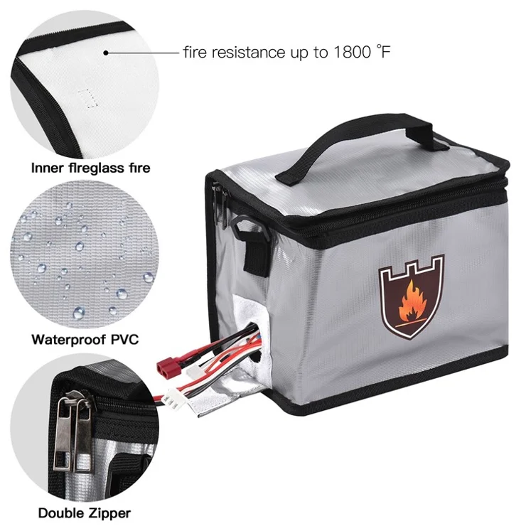 Portable Fireproof Safe Bag Explosion-Proof Protective Lipo Battery Waterproof Bag with Zippers Handle Strap for Battery Storage and Charging